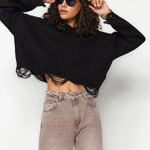 ژاکت بافتنی نرم و طرح پهن Trendyolmilla (مشکی)